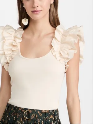 Ulla Johnson Ruffle Sleeve Scoop Neck Tank Top - Cream thumbnail 1