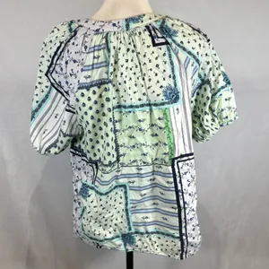 Loft patchwork patterned cotton blend peasant top size large thumbnail 3