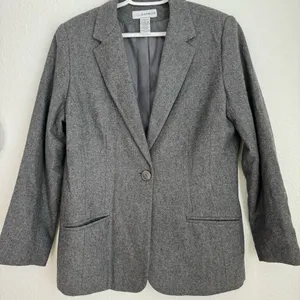 Sag Harbor Wool Blend Blazer Jacket In Dark Gray Pockets Button Women’s Size 12 thumbnail 5