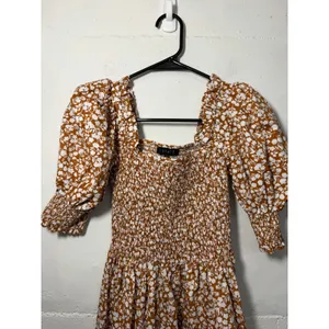 1.STATE Womens Size XS brown floral print mini dress puff sleeves smocked bodice thumbnail 2