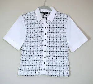 J. Crew Small White Smocked Embroidered Short Sleeve Button Up Chic Feminine thumbnail 1