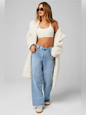 Fabletics Cream Teddy Longline Coat thumbnail 3