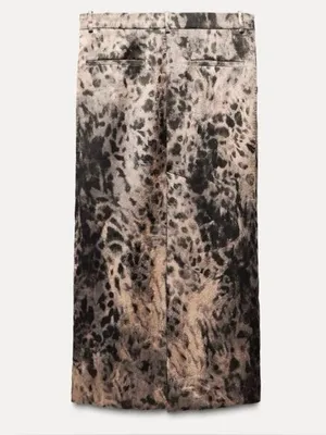 ZARA ZW Crinkled Print Midi Skirt Silky Bloggers Fave Leopard / Soft Brown NWOT thumbnail 4