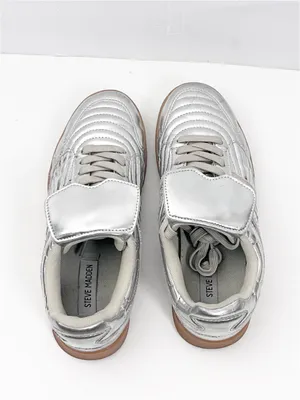 STEVE MADDEN Madrid Silver Metallic Lace Up Sneakers Shoes Size 7.5 Retro Casual thumbnail 10