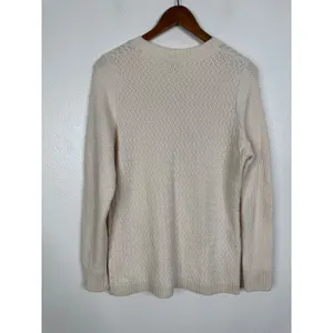 LL Bean Womens‎ Cream Cotton Textured Diamond Knit Crewneck Sweater 290401 Large thumbnail 2