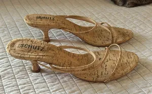 Schutz anthro Evenise strapy 90’s Y2K Kitten Heel Sandals Natural cork size 9 thumbnail 7
