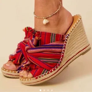 Altar’d State Colorful Woven Espadrille Wedge Sandals Strappy Boho thumbnail 1