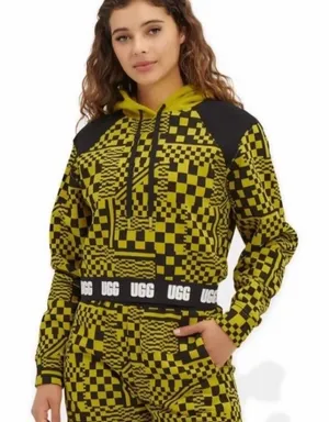UGG RTW | Woman's Mallory Checkerboard Neon Green Black‎ Cropped Hoodie, Size M thumbnail 1
