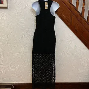 NWT American Rag Maxi Dress Womens Black Lace Racerback‎ Sheer Hem Slit Small thumbnail 4
