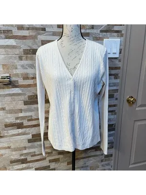 Designers ORIGINALS - cable knit front button cardigan ivory Sz M thumbnail 3