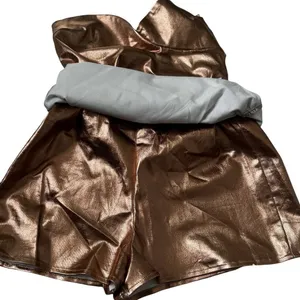 Zara Copper Rose Gold Metallic Draped Dress w Shorts Sz Medium Strapless | 27-17 thumbnail 5