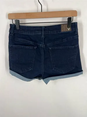 American Eagle Super Hi-Rise Shortie Dark Wash Stretch Denim Shorts Size 8 thumbnail 3