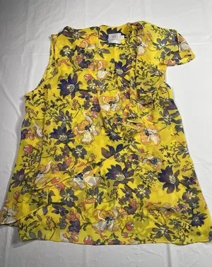 Anthropologie HD In Paris yellow floral ruffle‎ tank top blouse size 2 thumbnail 1