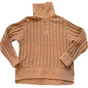 Aerie Chenille Womens Cable‎ Car Quarter Zip Sweater Size Medium Camel Cozy Soft thumbnail 1