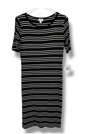 Lularoe Julia dress women's M pencil stripe jersey knit sheath black white NEW thumbnail 1