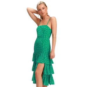 Lulus Nellie Green Polka Dot Ruffled Midi Dress size Large NWT thumbnail 4