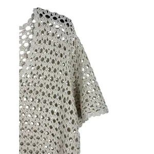 VTG CJ Bank Beige Open Knit Hand Crochet 2X Top NWT Beachy Coastal READ thumbnail 5