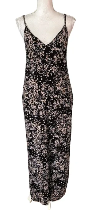 Lulus Size S Black Floral Print Jumpsuit Wide Leg Tie Back Pockets V Neck thumbnail 1