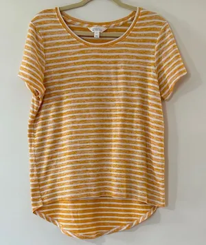 Market & Spruce Yellow and White Striped Scoop Neck Tee thumbnail 1