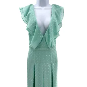 Fame & Partners Free People Jacy Ruffle Wide Leg Jumpsuit Mint Swiss Dot‎ Small thumbnail 6