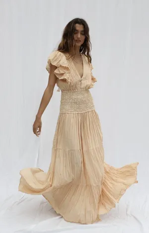 NWT Jen's Pirate Booty Purple Rain Maxi in Natural Ivory V-neck Tiered Dress M thumbnail 1