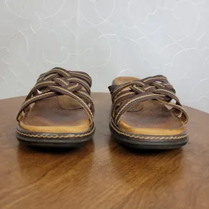 Clarks Womens Sandals Size 8M Brown Leather Open Toe Strappy Slip Ons 72678 thumbnail 6