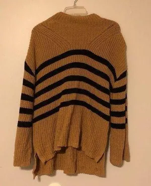 Old Navy Brown and Black Striped Knit Mockneck Sweater thumbnail 1