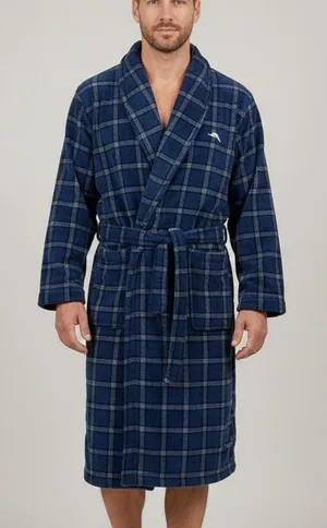 Tommy Bahama‎ Mens Blue Plaid Plush Fleece Bath Robe Small/Medium S/M Loungewear thumbnail 1