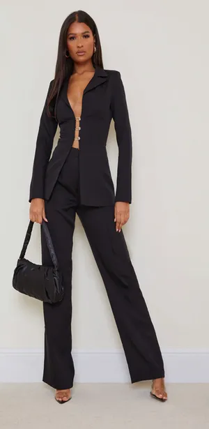 Pretty Little Thing Black Wide Leg High Waist Pants thumbnail 1