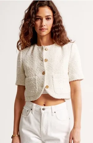 Abercrombie & Fitch Tweed Collarless Cropped Lady Jacket Sz S thumbnail 1