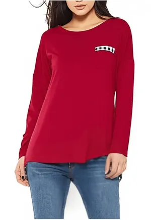 Gameday Couture Red Black‎ Gingham Oversized High Low Casual Relaxed Shirt thumbnail 1