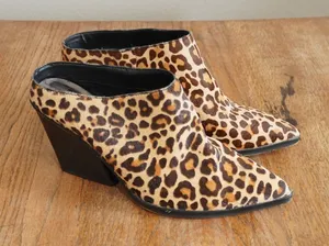 Dolce Vita Leopard Print Calf‎ Hair Mules Pointed Toe Block Heel Shoes Womens 9 thumbnail 1