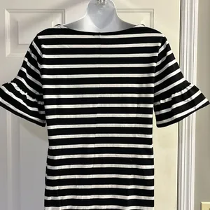 J. Crew Black & White Striped T- Shirt Dress w/ Ruffled Puff Sleeves- Small thumbnail 6