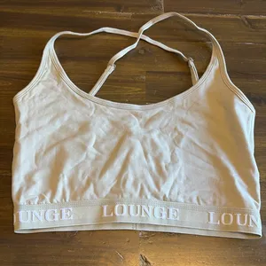 Lounge Bralette Tan Nude Cream Logo Band Cris Cross Back Crop Top M Active thumbnail 1