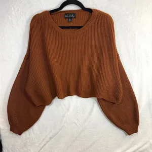 Urban Heritage L Cropped Knit Sweater‎ Rust Brown Balloon Sleeve Cozy Oversized thumbnail 4