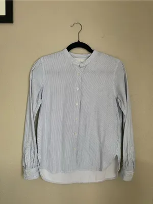 Muji Stand Alone Collar Button Front Long Sleeve Size XS Cotton Micro Stripe thumbnail 6