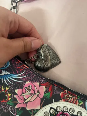 Ed Hardy Black Shoulder Bag with Pink Accents and Skull Rose Motif thumbnail 2
