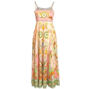 Bohemian Paisley Maxi Dress Size L Pink Multicolor Festival Psychedelic‎ Smocked thumbnail 2