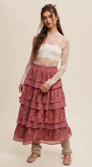 NWT Listicle Kendra Tiered Lace Skirt. Size Medium thumbnail 1