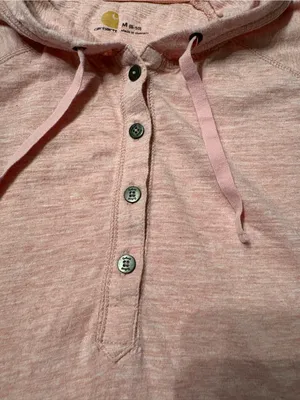 Carhartt Women’s Light Pink Hooded Henley Long Sleeve Top SZ M Granolagirl thumbnail 6
