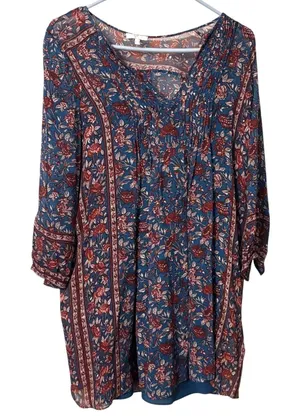 Joie 100% Silk Floral Boho Dress S Blue Burgundy Paisley Print thumbnail 1