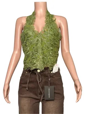 JADED LONDON Roswen Lace Corset Halter Top, Green, 8 (US) thumbnail 4