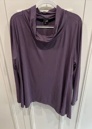 Lisa Bayne Cowl Neck Tunic Top Size XL Plum Purple Lagenlook Artsy Asymmetric thumbnail 1