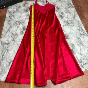 Vintage Victoria’s Secret Y2k Silky Slit Red Maxi Slip Dress Rosette Lace Medium thumbnail 8