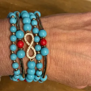 Turquoise and red bead pave infinity stretch bracelets Blue thumbnail 3