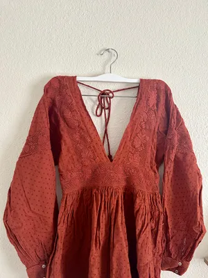 Free People Orange Long Sleeve Sugar Pie Babydoll A line Dress thumbnail 4