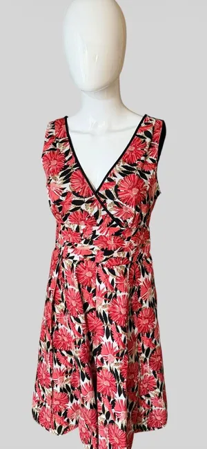 Robbie Bee Coral Pink Floral V-Neck Midi Dress thumbnail 1