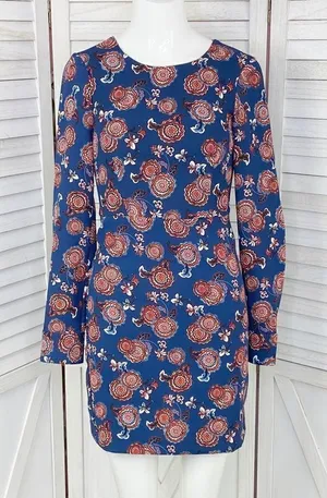 Zara Trafaluc Sheath Dress Floral Long Sleeve‎ Blue Size XS thumbnail 1