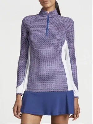 Peter Millar the players sun Navy and White Printed Quarter-Zip Long-Sleeve Top thumbnail 4
