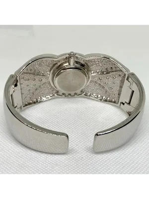 Silver tone women’s cuff bracelet watch 35mm quartz analog rhinestones 7.5” runs thumbnail 5
